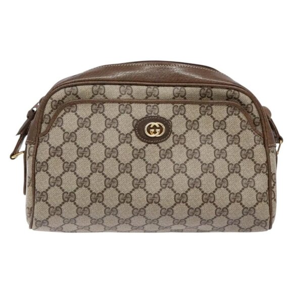 GUCCI GG Supreme Web Sherry Line Shoulder Bag PVC Beige Gold Auth sw1153 - Picture 2 of 16